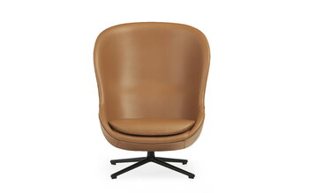 Normann Copenhagen Hyg lounge chair, high, swivel and tilt, black - brandy leather