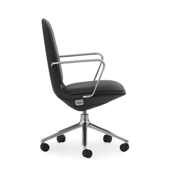 Normann Copenhagen Off chair with 5 wheels, armrests, alu. - black leather Ultra