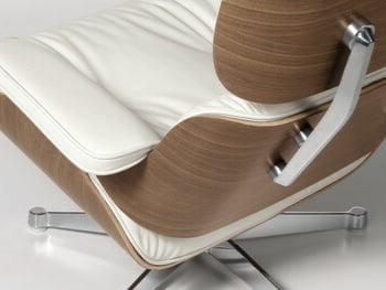 Vitra Poltrona Eames, dimensioni nuove, noce bianco - pelle bianca