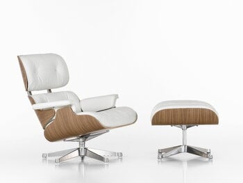 Vitra Eames Lounge Chair, uusi koko, valkolak. pähkinä - valk. nahka