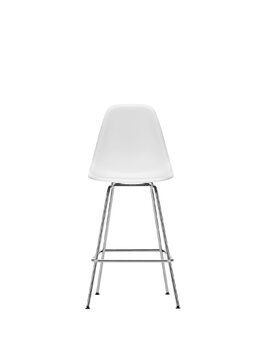 Vitra Tabouret en plastique Eames, taille moyenne, blanc coton RE - chrome