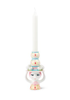 Bjørn Wiinblad Lady with Hat candleholder, 16 cm, pink - yellow, extra image