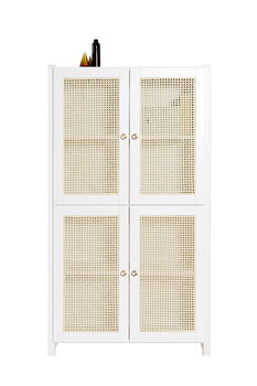 Lundia Classic Cabinet Schrank mit Rattantüren, 84 x 149 cm, Weiß lacki