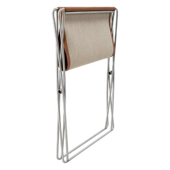 Fredericia JG folding stool, brushed steel - cognac leather
