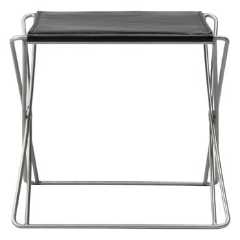 Fredericia JG folding stool, brushed steel - black leather