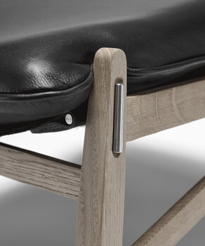 Stolab Link foot stool, white oiled oak - black Elmotique leather