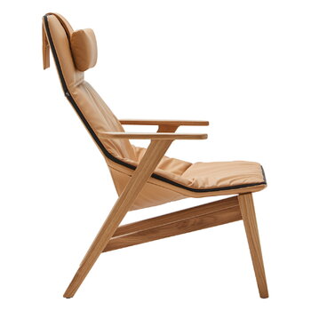 Viccarbe Ace armchair with headrest, matt oak - ochre leather