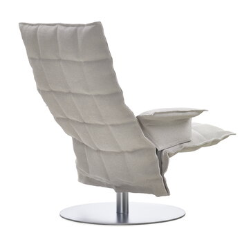 Woodnotes K chair with armrests, swivel plate base, stone/white