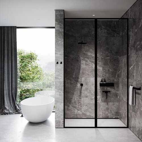 Photo inspiration: Bathroom Glazed Surroundings Finland Reference: Nichba Bath Shelf 40 Black
