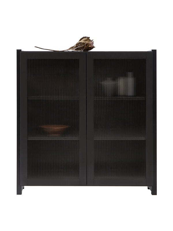 Cabinets, Classic vitrine, reeded glass, 104 x 109 cm, black lacquered, Black