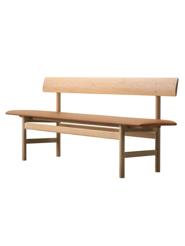 Benches, Mogensen 3171 bench, soaped oak - Omni cognac leather, Brown