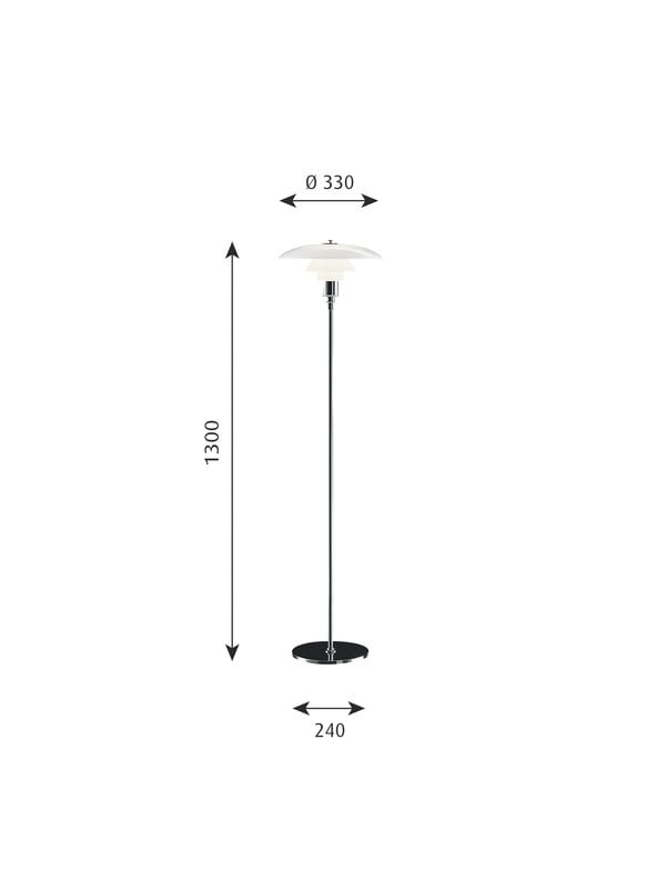 Floor lamps, PH 3 1/2 - 2 1/2  floor lamp, chrome plated, Silver