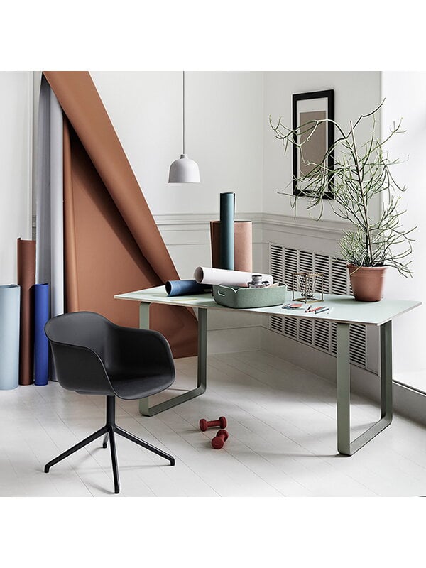 Office chairs, Fiber armchair, swivel base, dusty green, Green