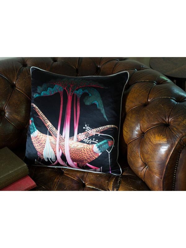 Cushion covers, Pheasants and Rhubarbs cushion cover, silk, Multicolour