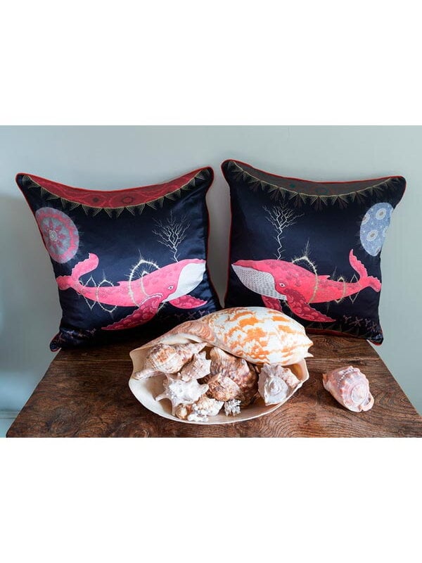 Cushion covers, Cosmic Whale with Red Planet cushion cover, silk, Multicolour
