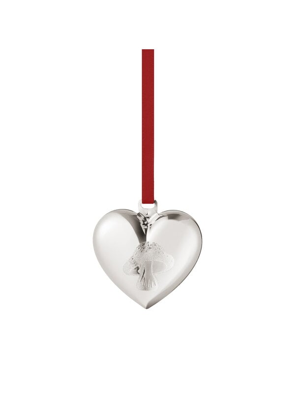 Holiday decorations, Collectable ornament 2023, heart, palladium plated brass, Silver