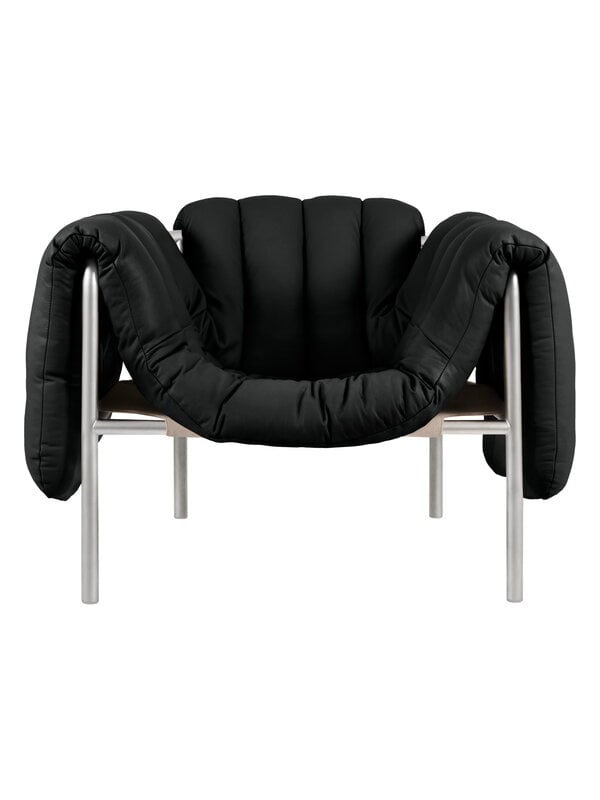 Armchairs & lounge chairs, Puffy lounge chair, black leather - stainless steel, Black