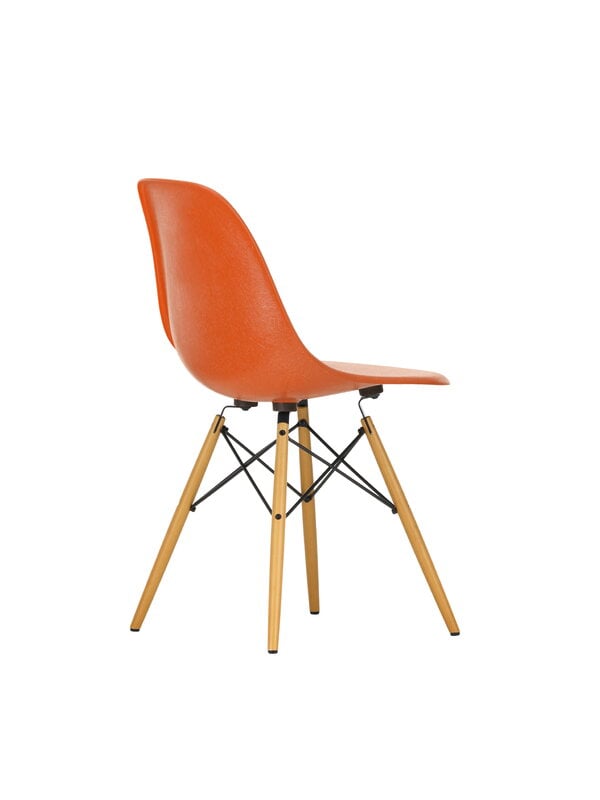 Esszimmerstühle, Eames DSW Fiberglass Chair, rotorange – Ahorn, Orange