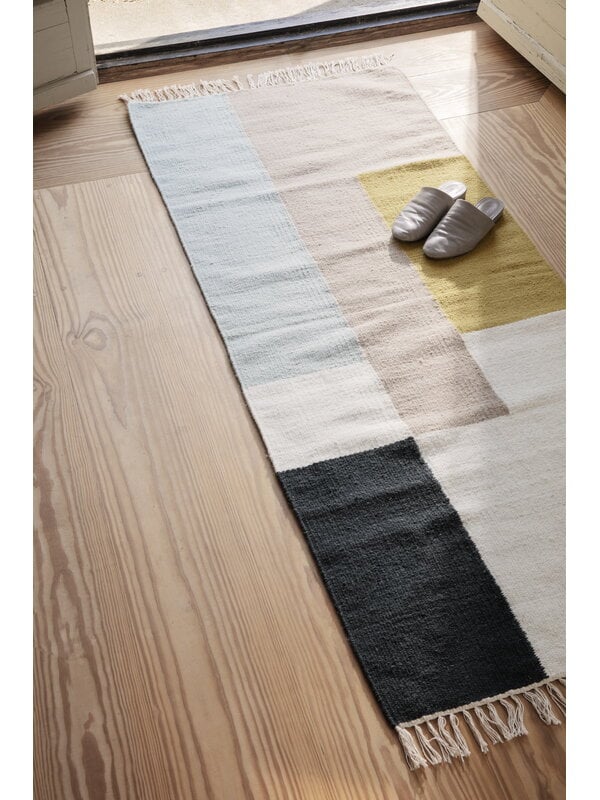 Wool rugs, Kelim runner, Squares, 70 x 180 cm, Multicolour