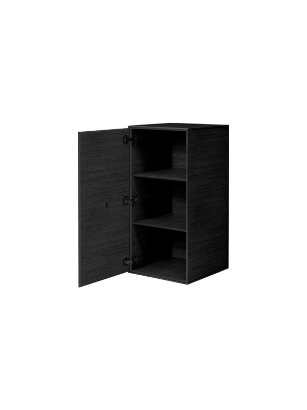 Mobili contenitori, Credenza Frame 70 con anta, 2 mensole, frassino tinto nero, Nero