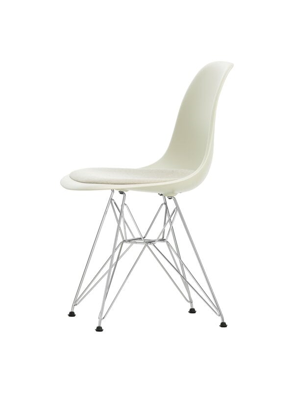 Dining chairs, Eames DSR chair, pebble - chrome - warm grey/ivory cushion, Beige