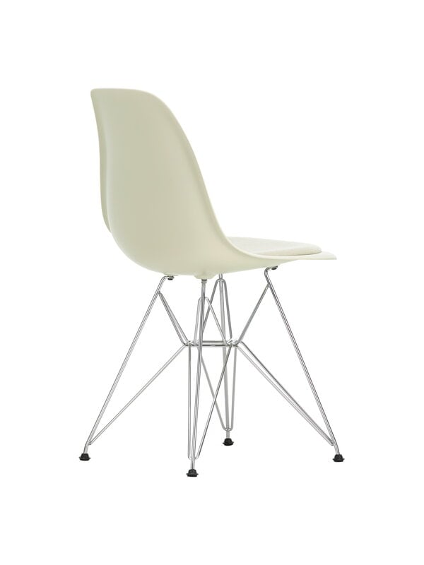 Dining chairs, Eames DSR chair, pebble - chrome - warm grey/ivory cushion, Beige