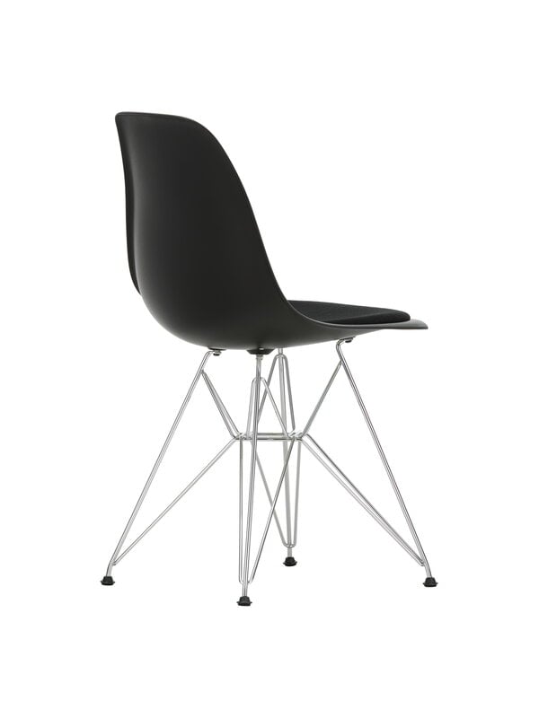 Dining chairs, Eames DSR chair, deep black RE - chrome - nero cushion, Black