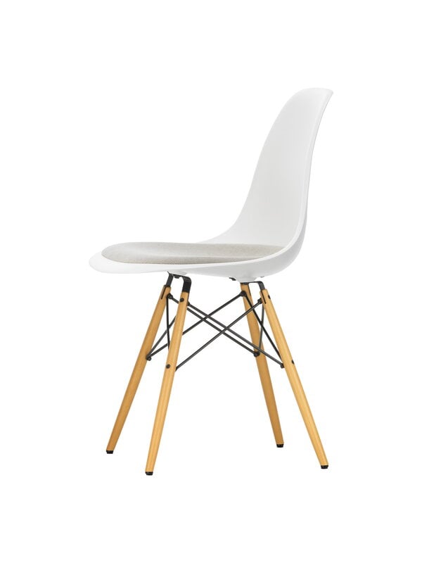 Dining chairs, Eames DSW chair, white - maple - warm grey/ivory cushion, White