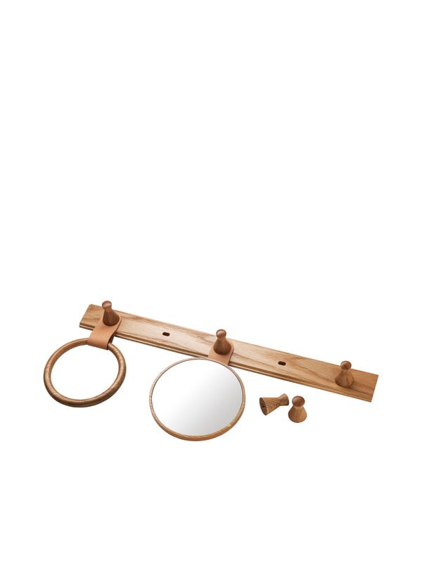 Wall mirrors, Q5 Allé mirror, oak - natural leather, Natural