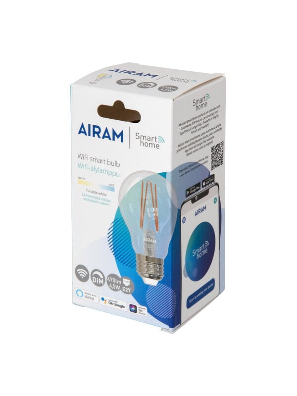 Light bulbs, SmartHome WiFi LED bulb A60, E27 4,5W 470lm 2700-6500K, clear, Transparent