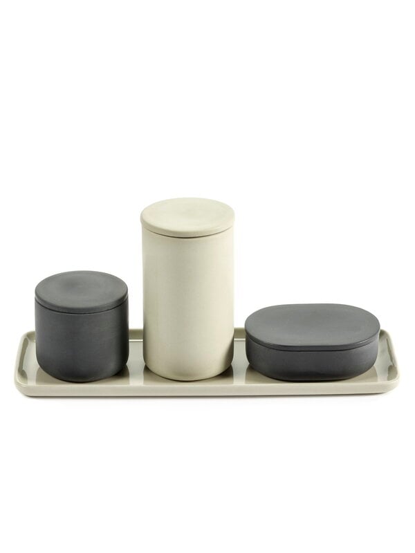 Accessori per il bagno, Barattolo Cose con coperchio, rotondo, L, beige, Beige