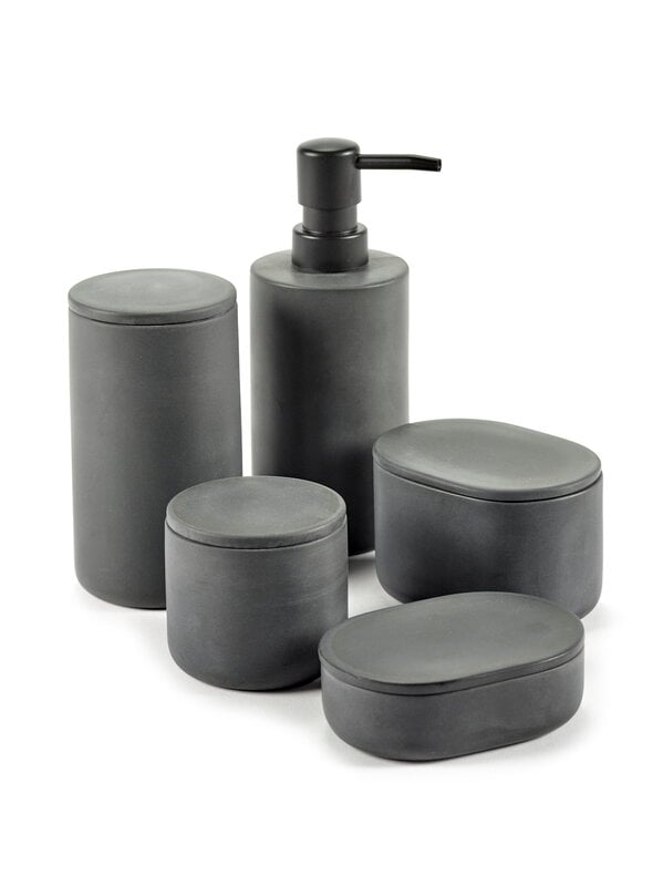 Bathroom accessories, Cose container with lid, round, S, dark grey, Gray