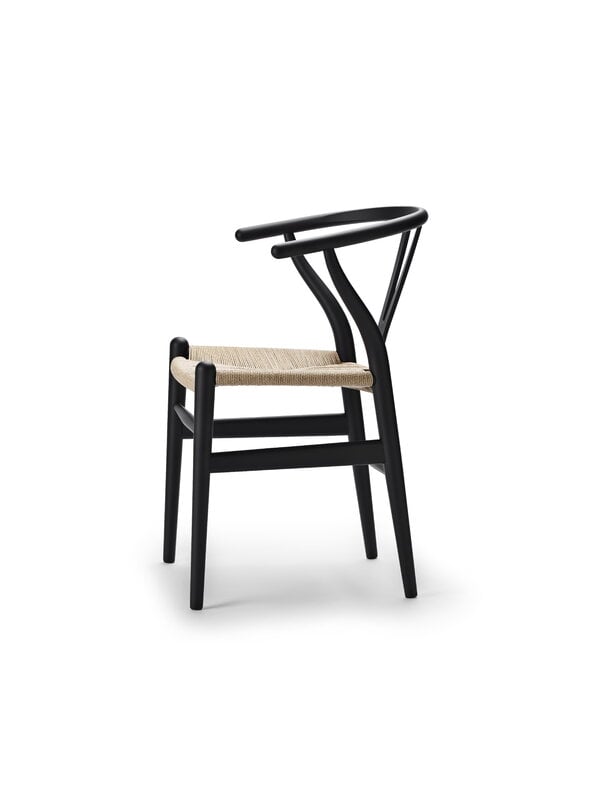 Dining chairs, CH24 Wishbone chair, black oak - natural cord, Black