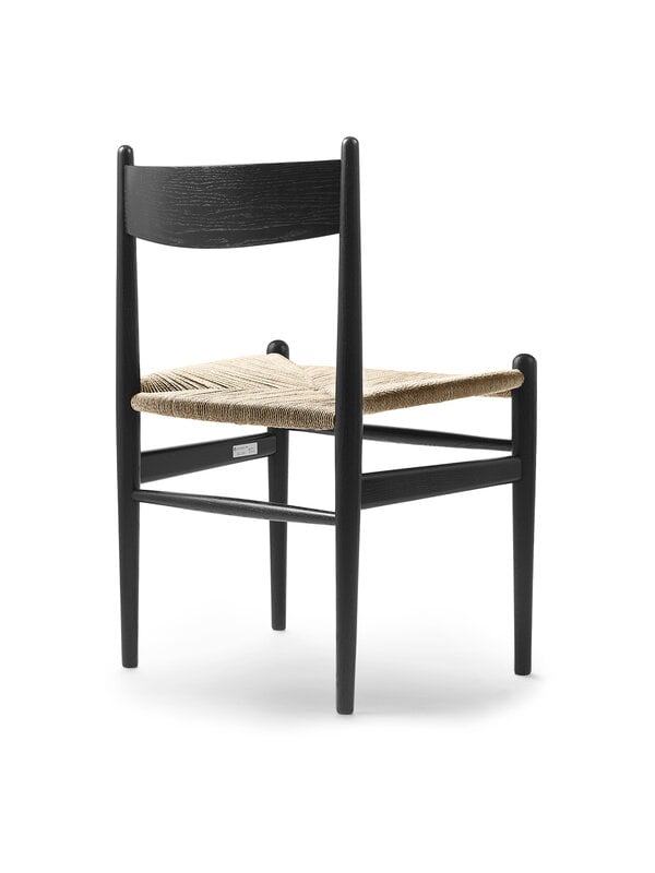 Dining chairs, CH36 chair, black - natural cord, Black