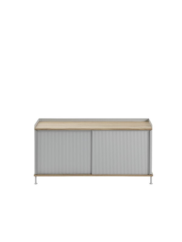 Cassettiere e credenze, Credenza Enfold, 124,5 cm, bassa, rovere - grigio, Grigio