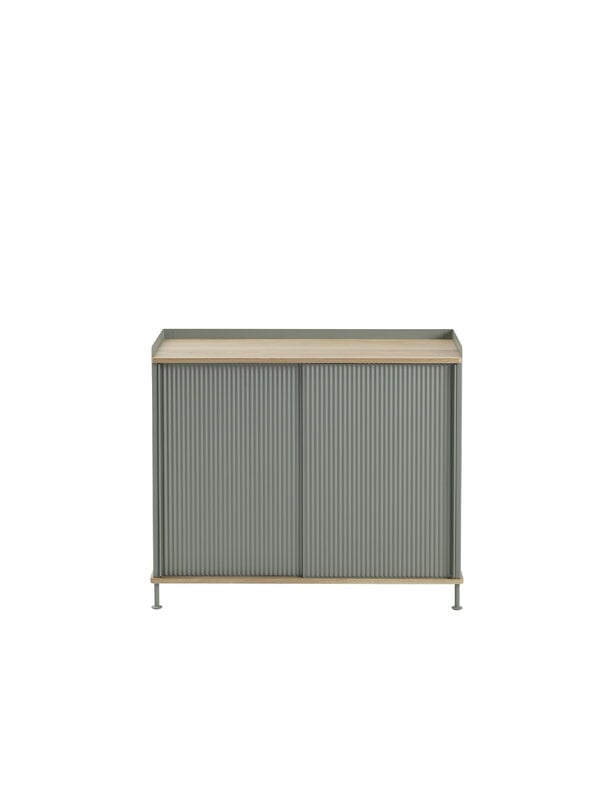 Cassettiere e credenze, Credenza Enfold, 94,5 cm, alta, rovere - dusty green, Verde