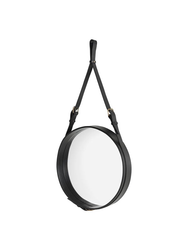 Wall mirrors, Adnet mirror, S, black leather, Black