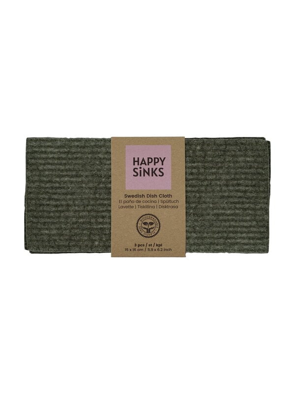 Cleaning products, Happy Sinks dishcloth, 3 pcs, forest green, Green