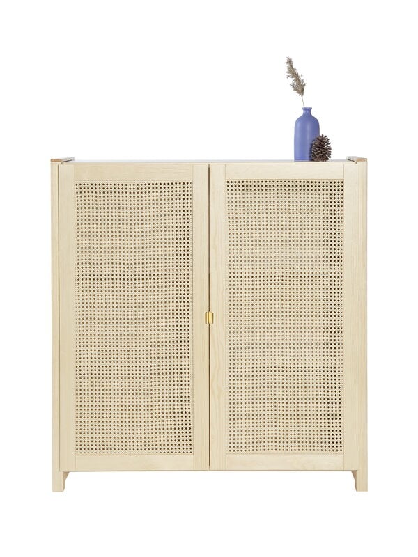 Meubles de rangement, Armoire Classic avec portes en rotin, 104 x 109 cm, naturel, Naturel