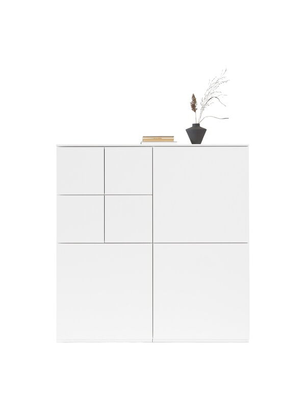 Cassettiere e credenze, Credenza Fuuga con ante, 128 x 132 cm, bianca, Bianco