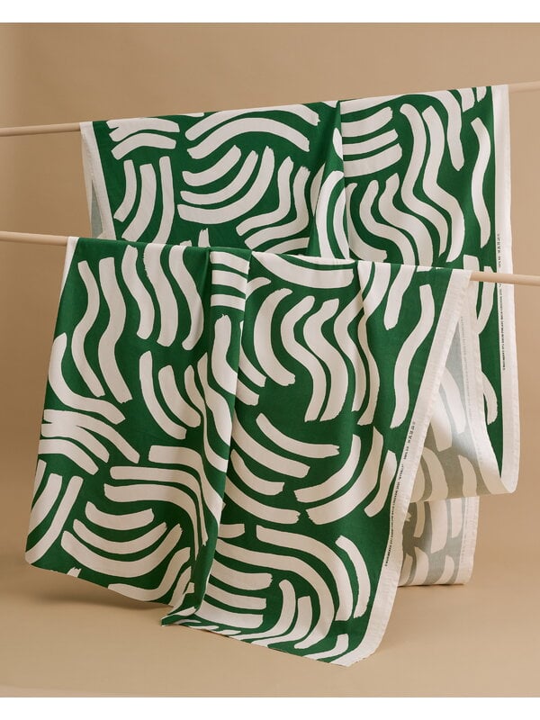 Marimekko fabrics, Hyräily cotton panama fabric, green - cotton, White