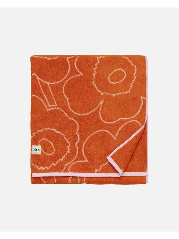 Bath towels, Piirto Unikko bath towel, 100 x 160 cm, burnt orange-light pink, Orange