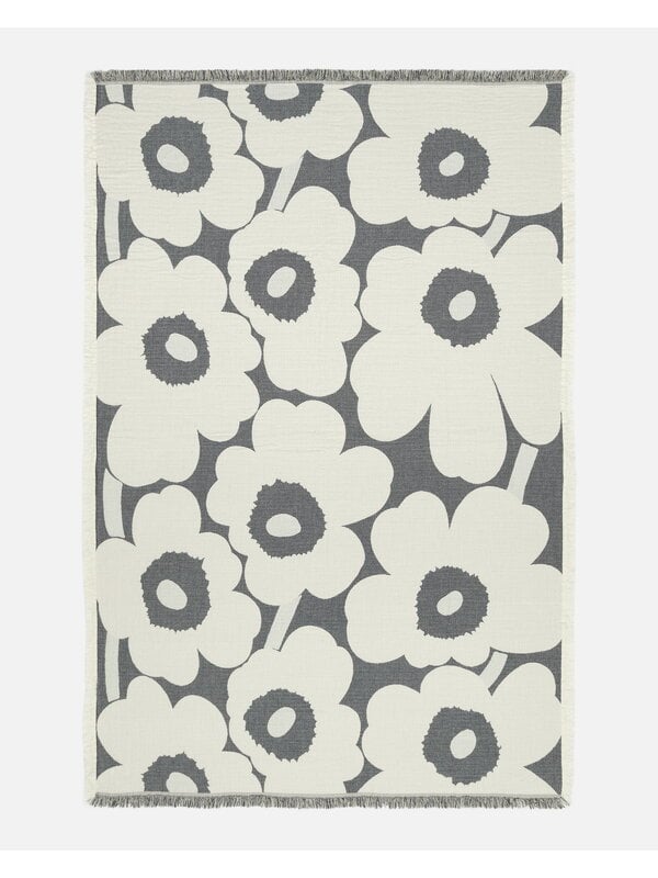 Decken, Unikko Decke, 150 x 220 cm, naturweiß - anthrazit - sandfarben, Grau