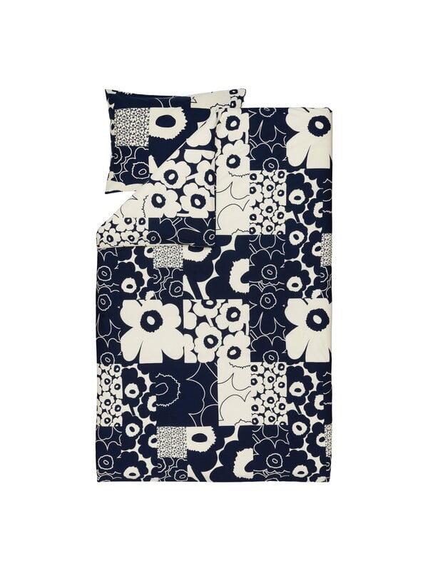 Duvet covers, Unikko Kollaasi duvet cover, 150 x 210 cm, off-white - dark blue, Natural