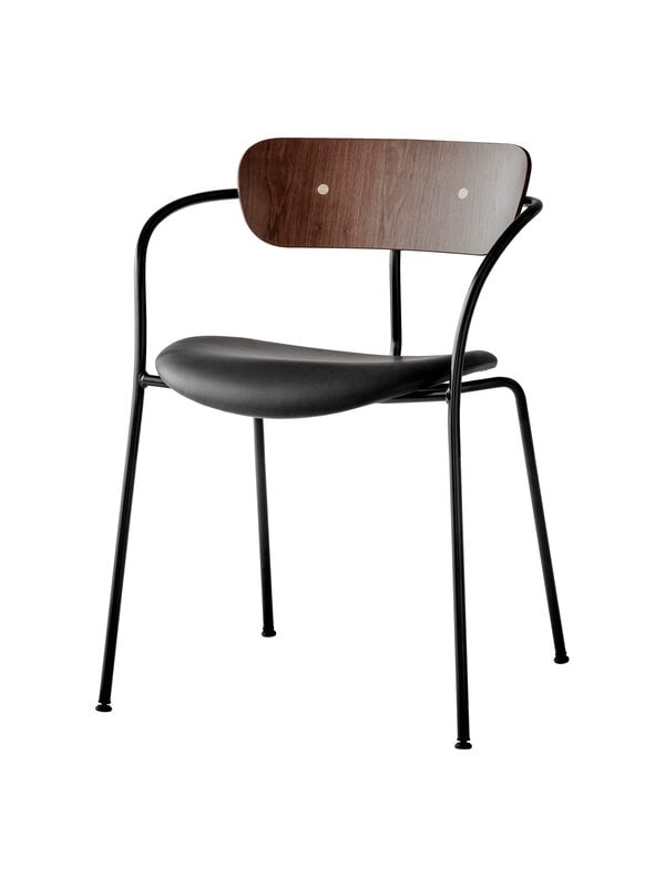 Dining chairs, Pavilion AV4 chair, lacquered walnut - Noble Black leather, Black