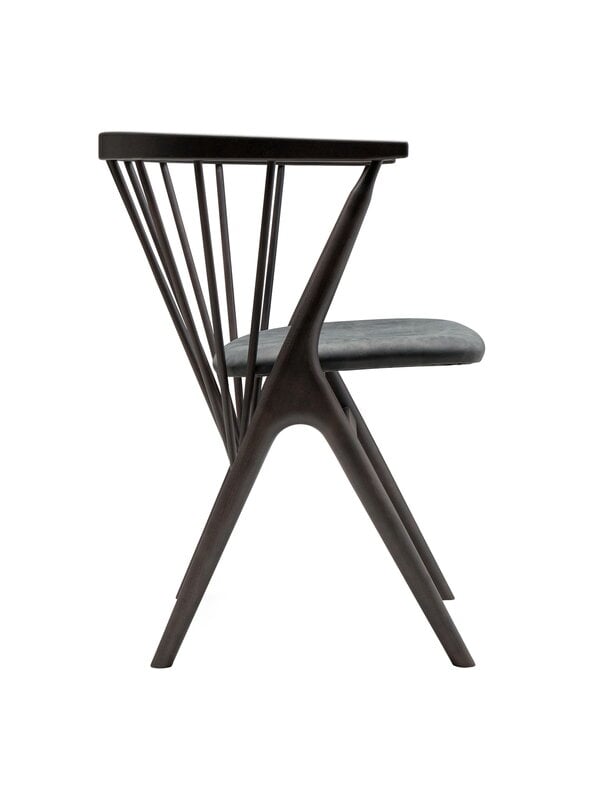 Dining chairs, No 8 chair, dark stained beech - anthracite leather, Gray