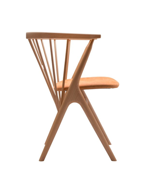 Dining chairs, No 8 chair, oiled beech - cognac leather, Brown