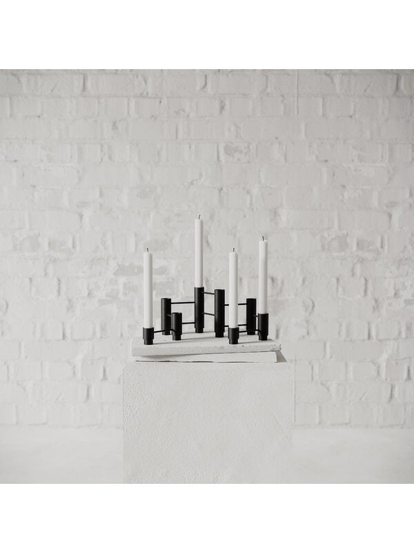 Candleholders, Structure candleholder, 3 pcs, black, Black