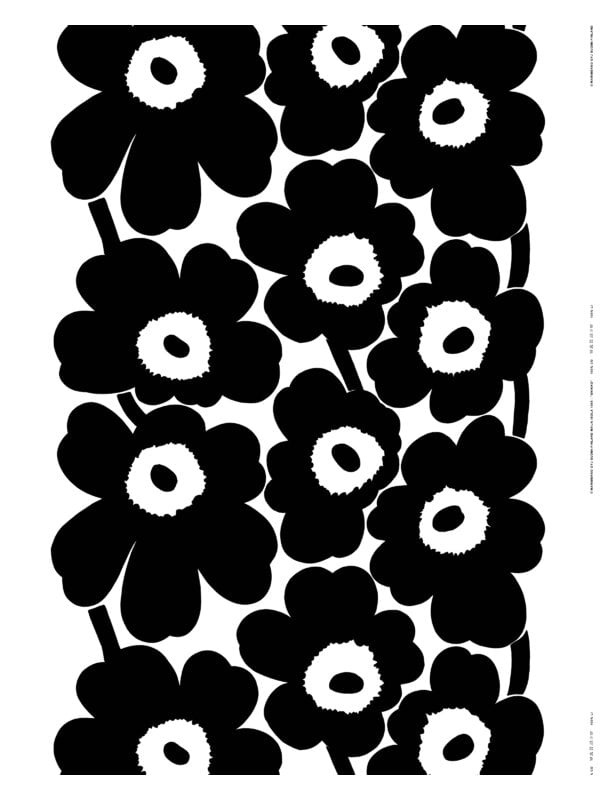 Marimekko fabrics, Unikko heavyweight cotton fabric, white - black, Black & white