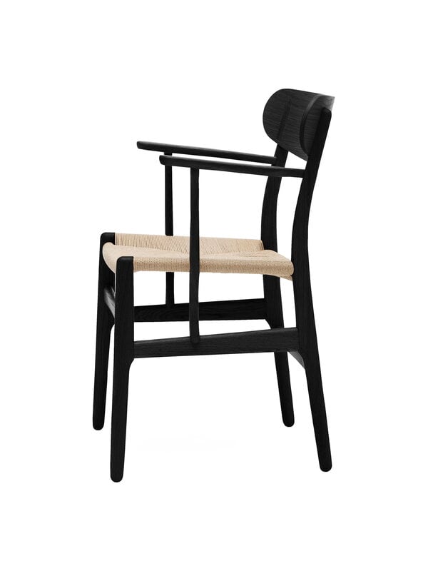 Dining chairs, CH26 chair, black painted oak - natural cord, Black